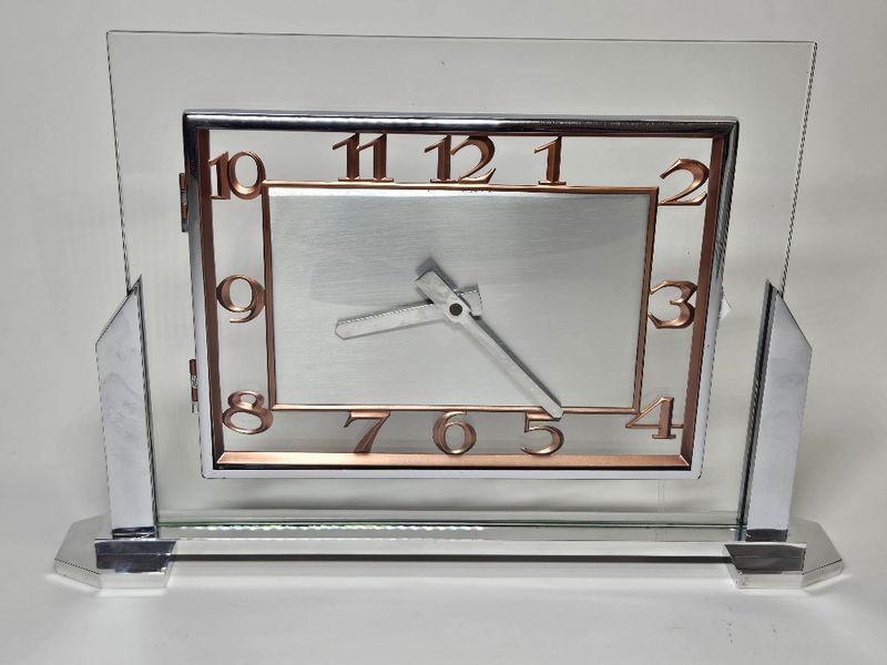 Art Deco French Chrome with Glass Working Clock 1930s