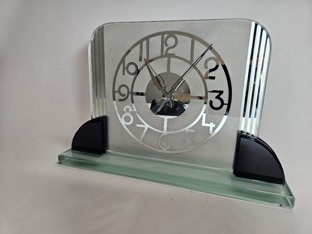 Art Deco French Glass Mirrored Clock 1930s