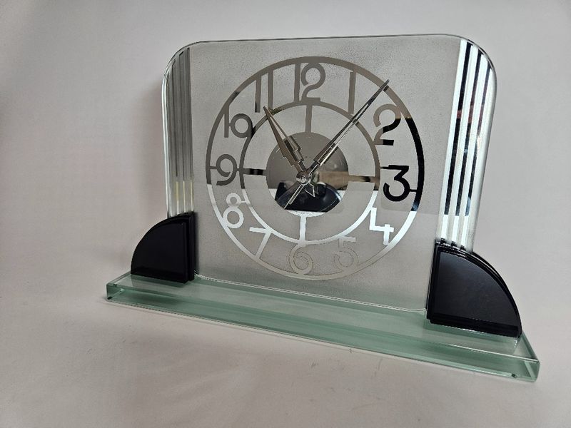 Art Deco French Glass Mirrored Clock 1930s