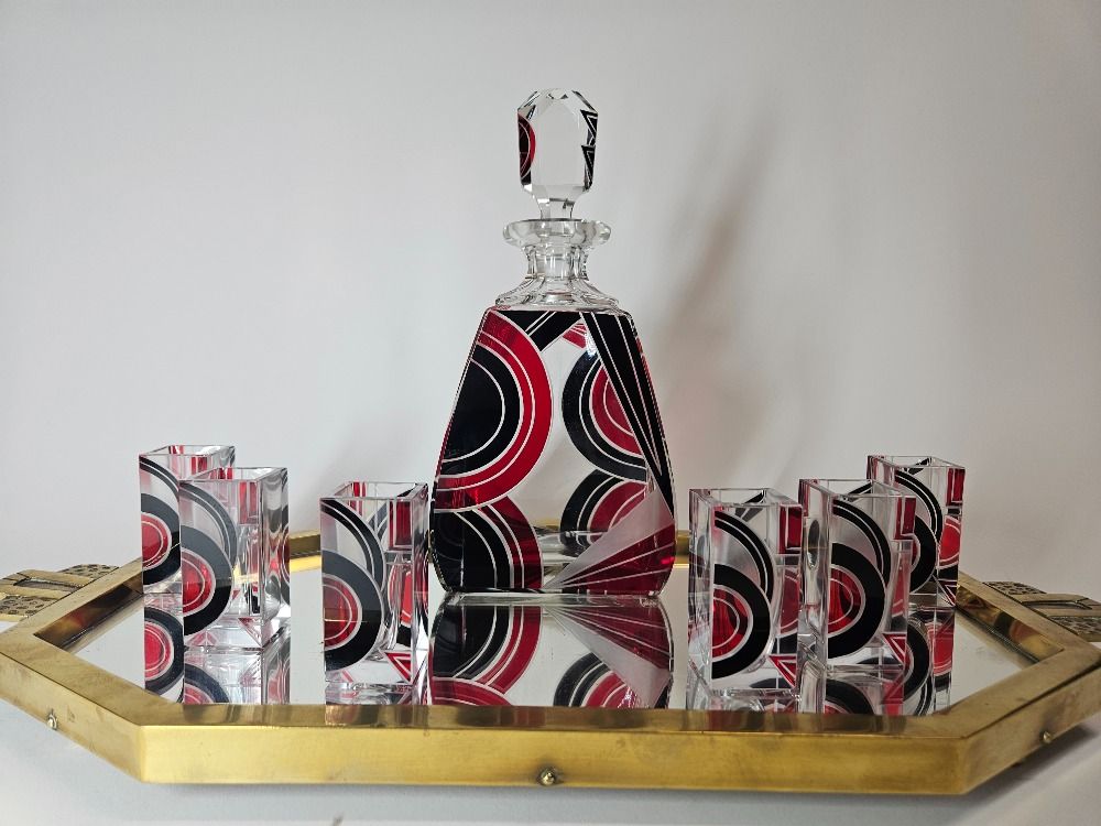 Art Deco Karel Palda Glass decanter set Czechoslovakia 1930s