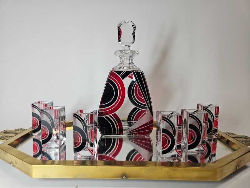 Art Deco Karel Palda Glass decanter set Czechoslovakia 1930s