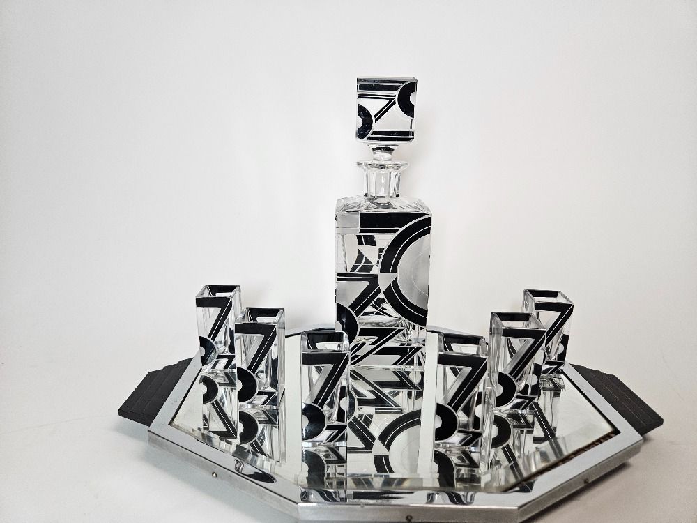 Art Deco Glass Karel Palda Czechoslovakia Decanter Set 1930s