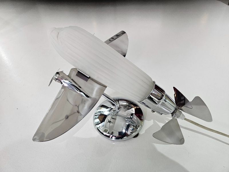 American Art Deco Machine Age Chrome Glass Airplane Lamp 1935