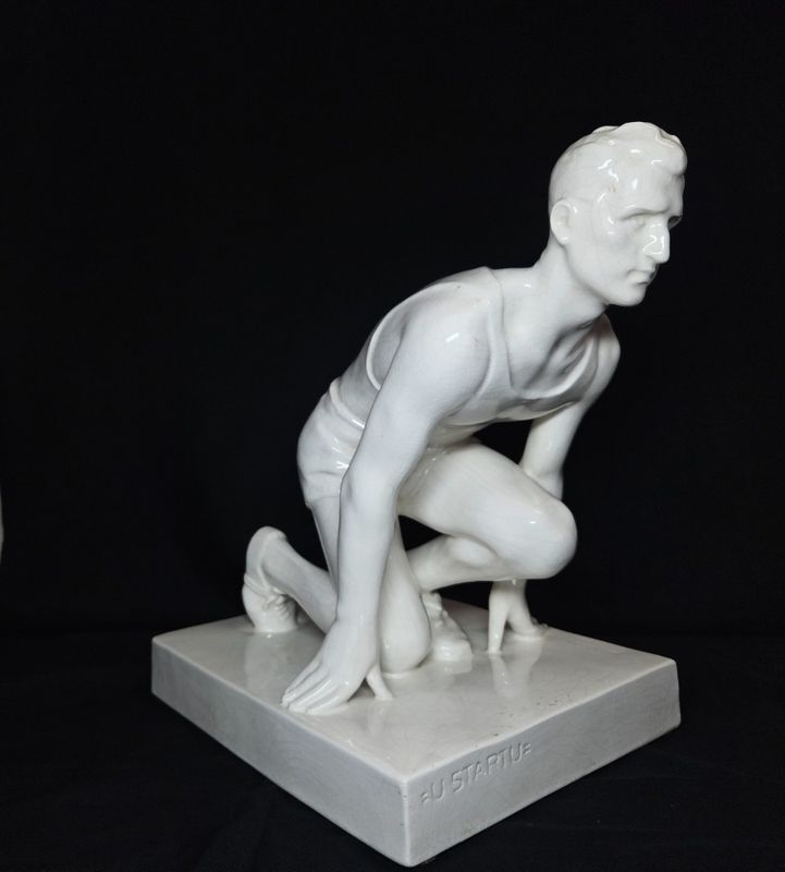 Art Deco Czechoslovakia Ceramic Statue of a Runner by M.Vavra 1930 Bechyne