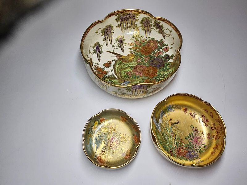 Japanese Satsuma Meiji 3pc Bowl C 1890