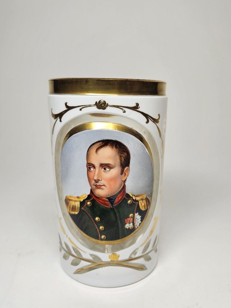 European Czech French Glass Cup Napoleon Hand Painted 1870s