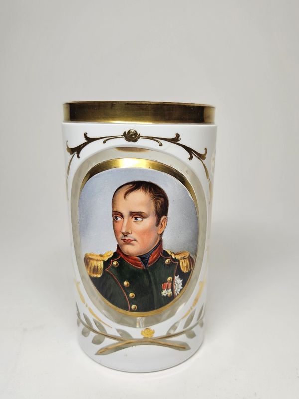 European Czech French Glass Cup Napoleon Hand Painted 1870s