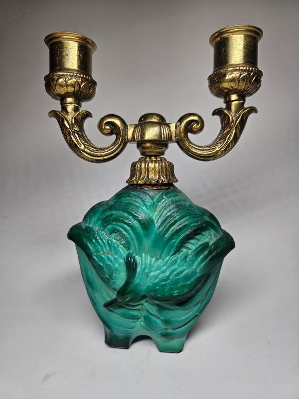 Malachite Candle by Ingrid Company and Curt Schlevoght 1930s Czechoslovaki