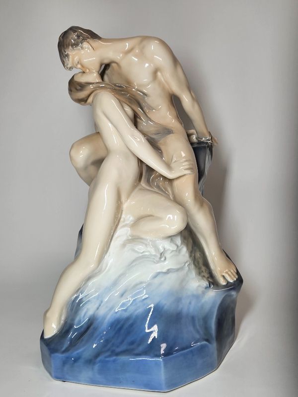 Royal Copenhagen Large  Porceline Statue The Wave &amp; The Rock 1960 Danmark