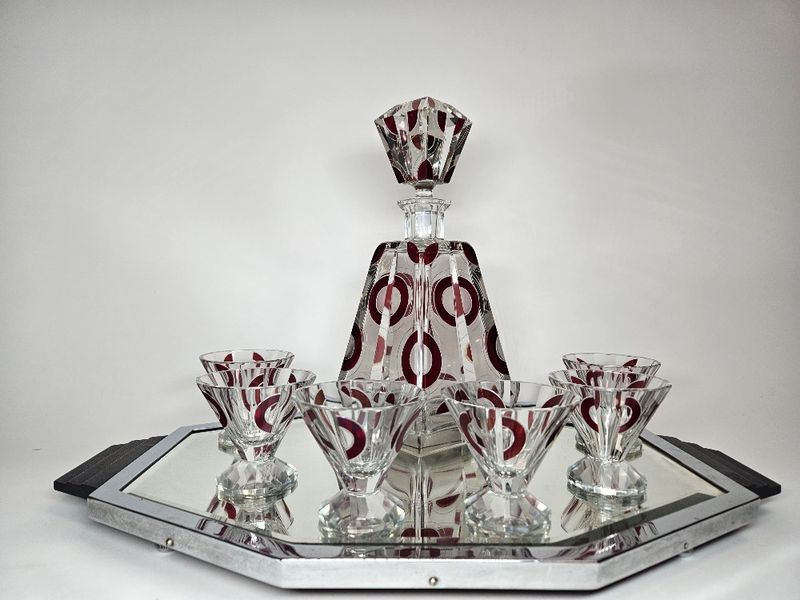 Art Deco Karel Palda Czechoslovakia Glass Decanter set 1930s