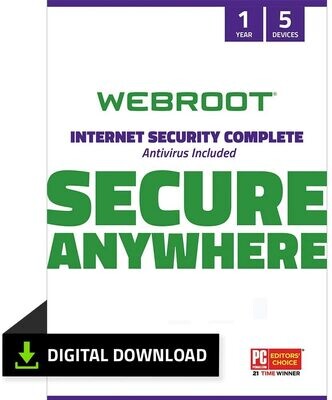 Webroot Internet Security Complete 2022|Antivirus Software for 5 Device | 1 Year | PC Download | Includes Android, IOS, Password Manager, System Optimizer, and Cloud Backup