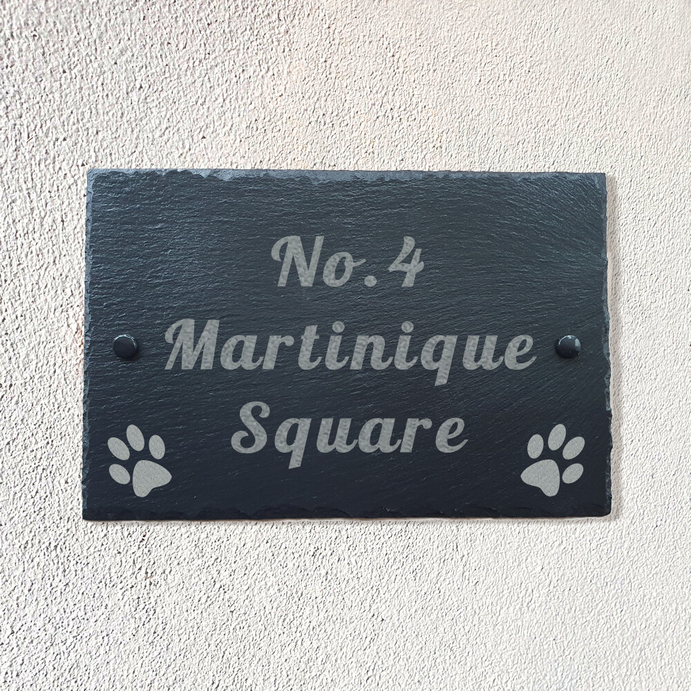 Natural Slate House Sign, Pet Paw House Sign, Pet Owners House Sign, Large Slate House Sign, Slate Dog Cat Sign, 30cm x 20cm, Custom Sign