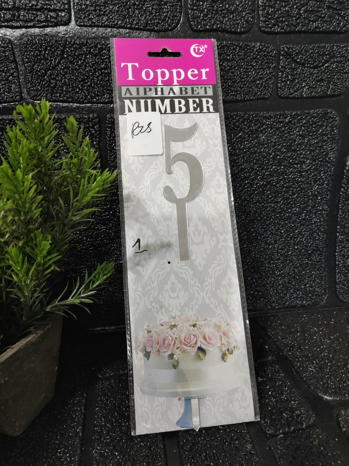 No 5 cake topper silver