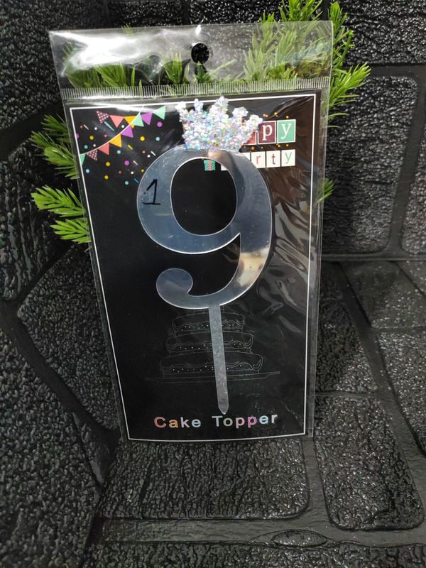 No 9 cake topper silver