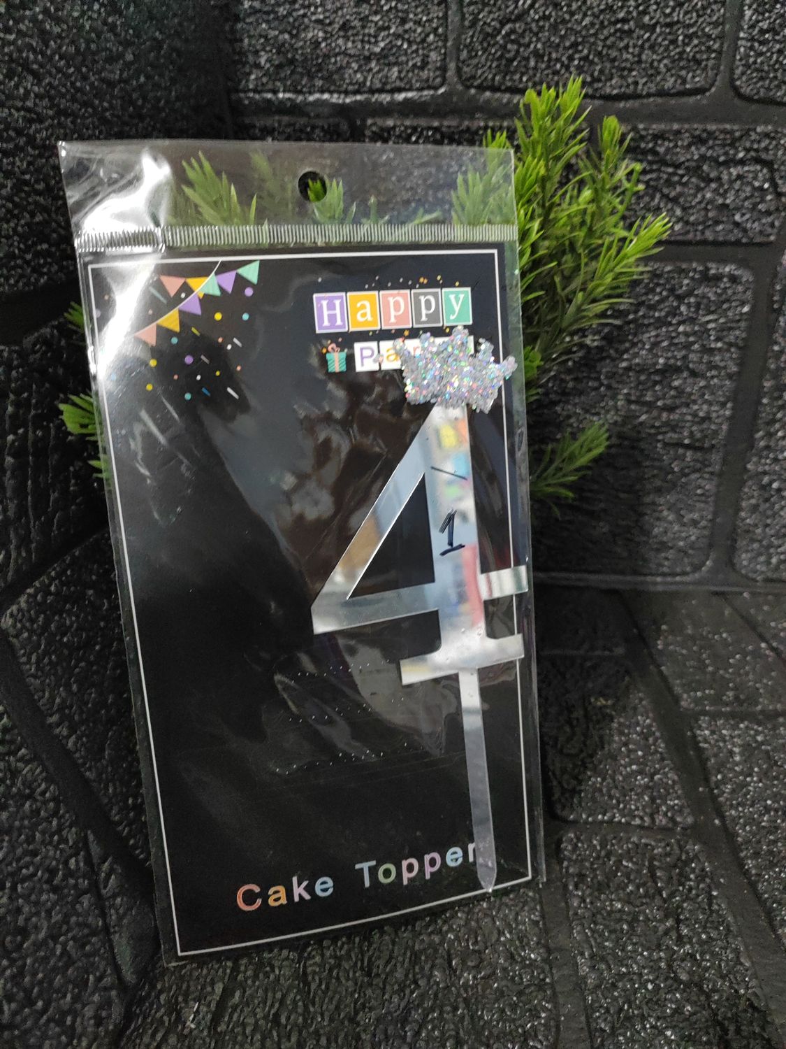 No 4 silver cake topper