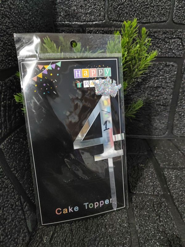 No 4 silver cake topper