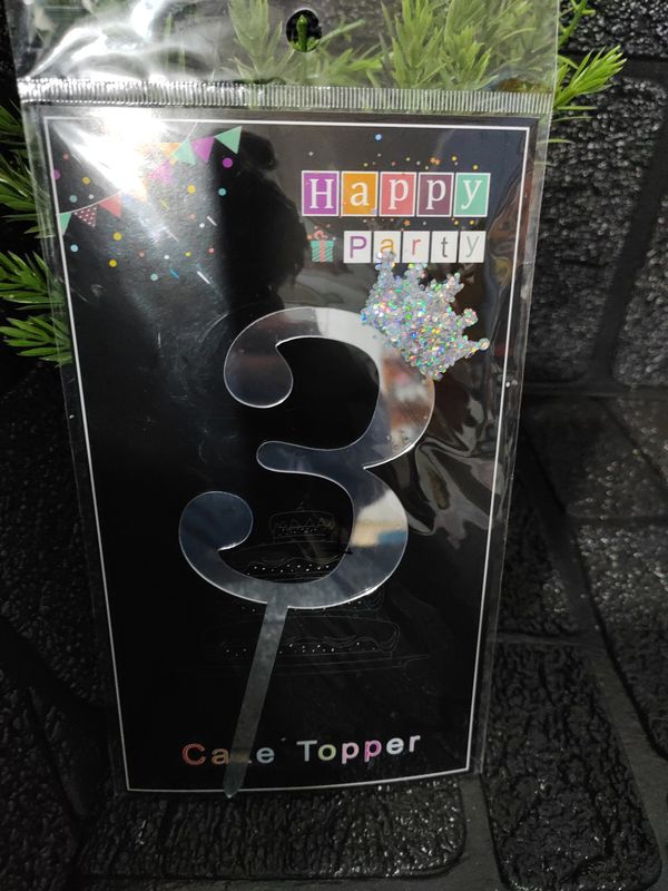 No 3 silver cake topper