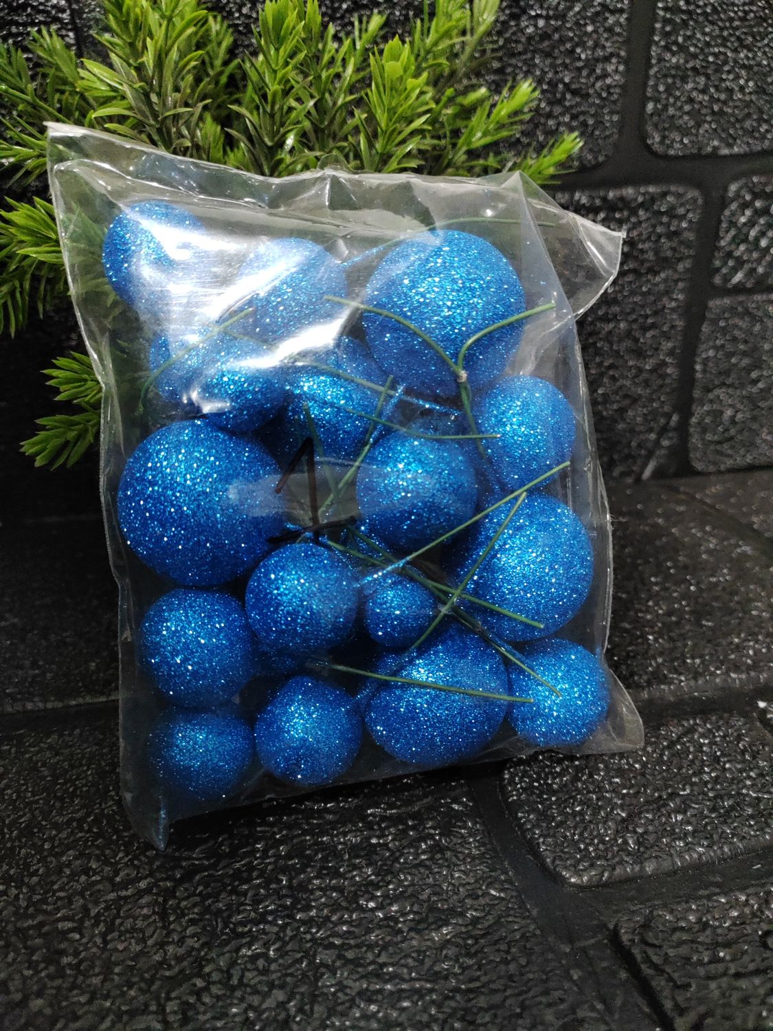 Sky blue faux balls with glitter