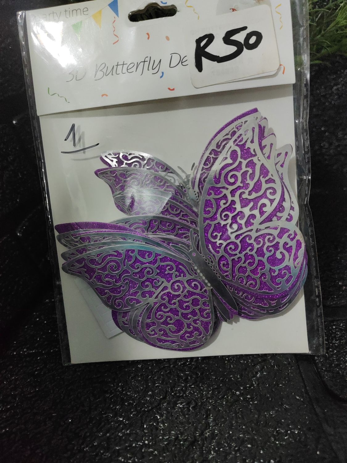 Butterfly 3D silver and purple 12 pcs