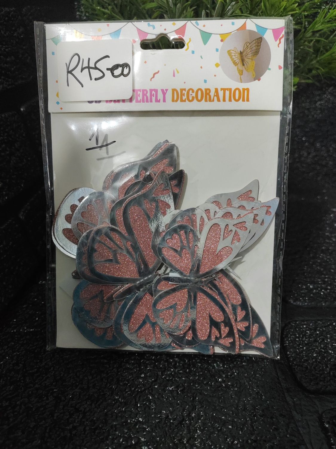 Butterfly 3D pink and silver 12pcs
