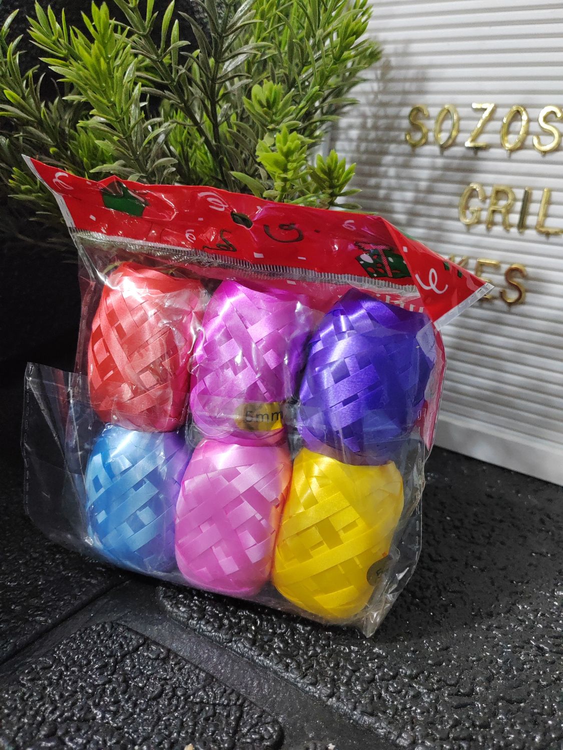 Mixed colours metallic ribbon 6pc