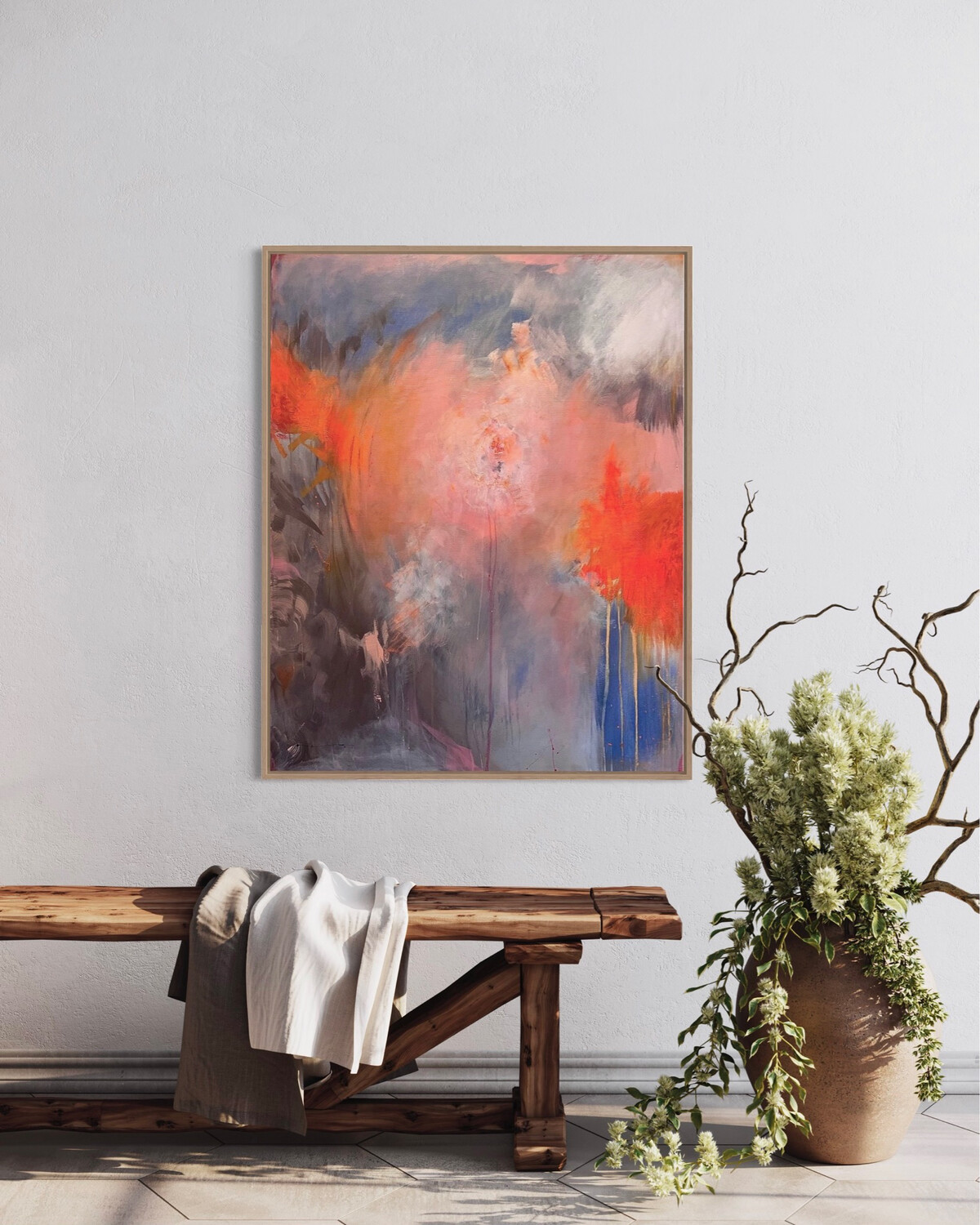 Abstraktes oranges Acryl Gemälde mystisch