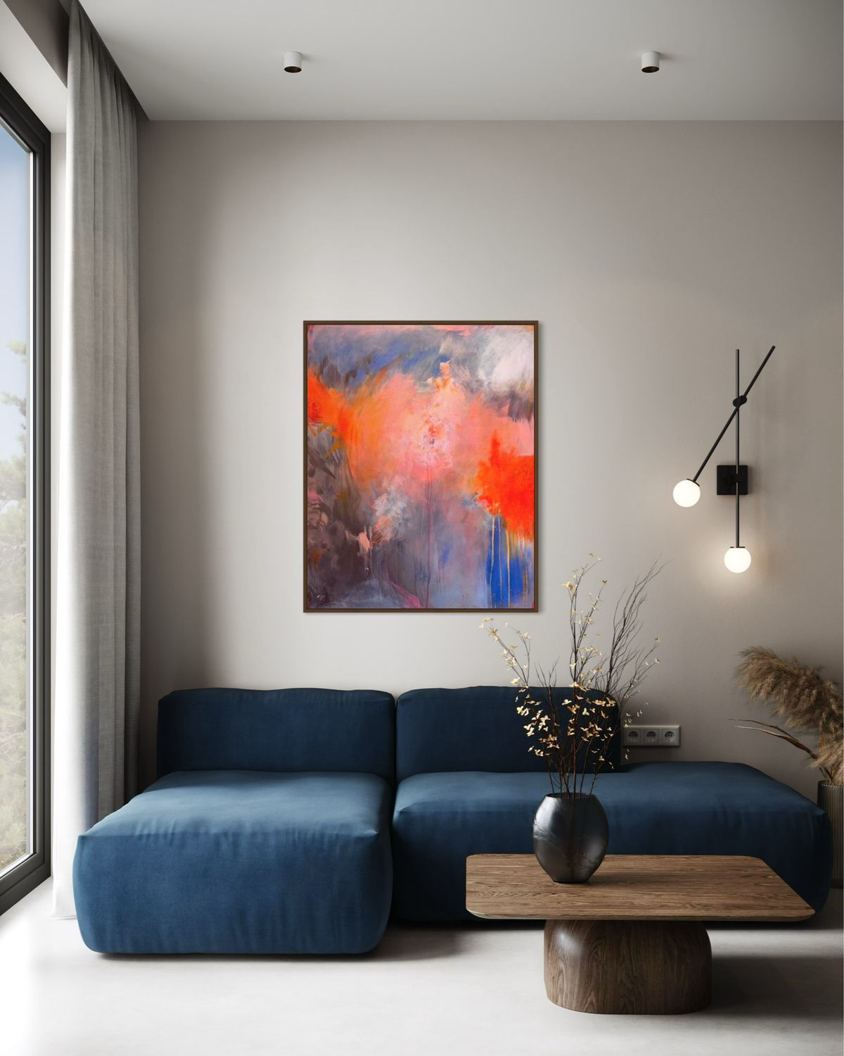 Abstraktes oranges Acryl Gemälde mystisch