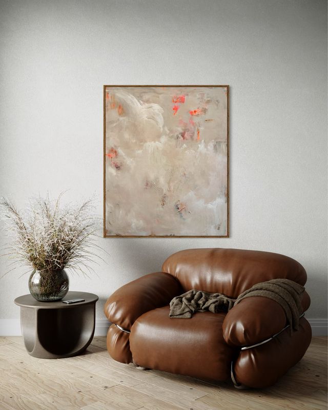 Abstraktes beige neon orange Gemälde