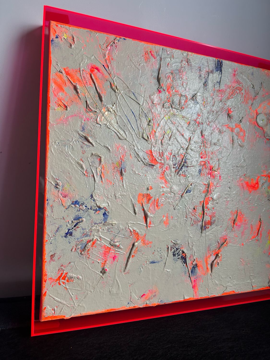 Abstraktes Acrylbild im Acrylglasrahmen pink