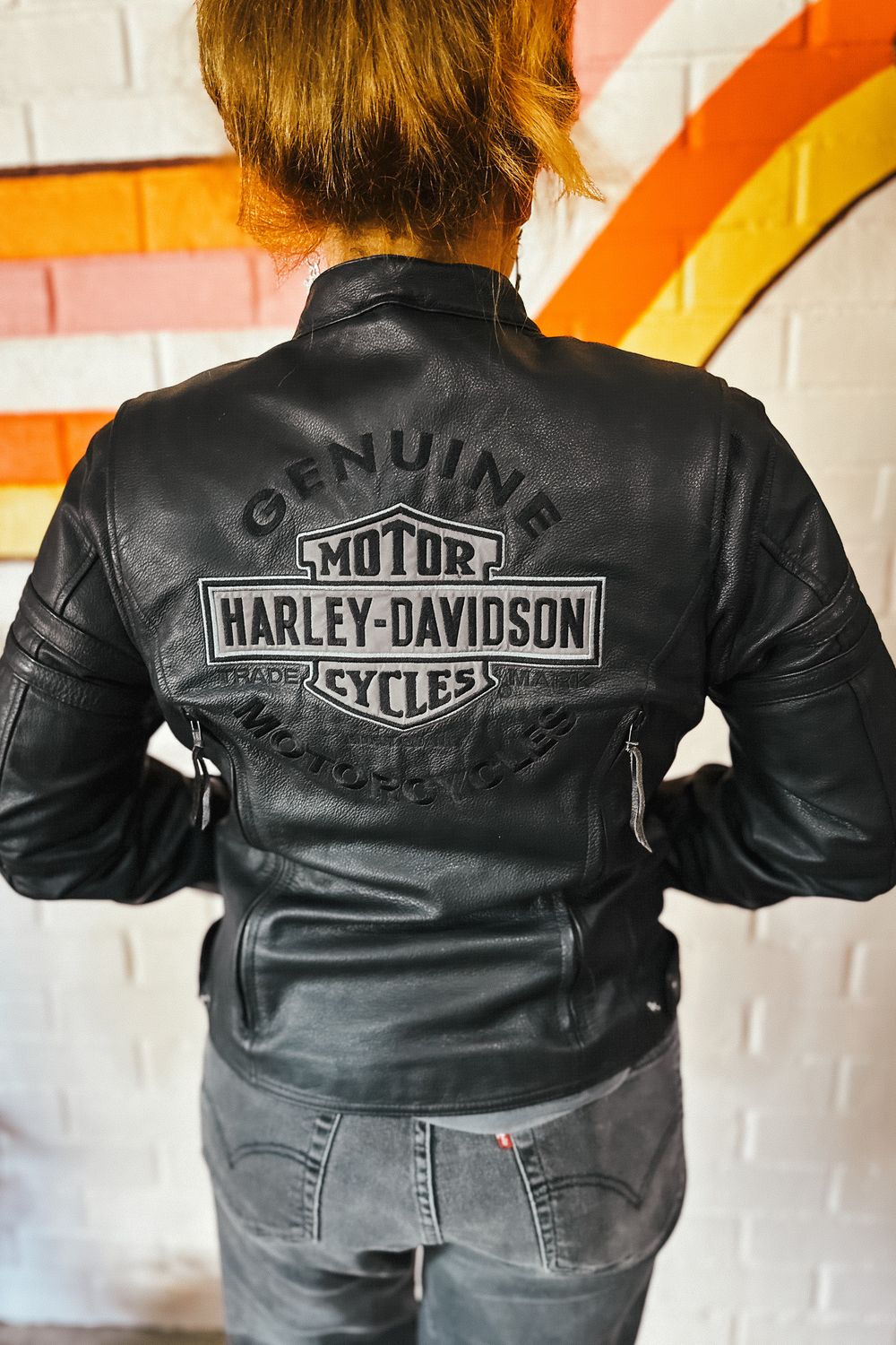 Genuine Harley Davidson Leather Biker Jacket Size M/L