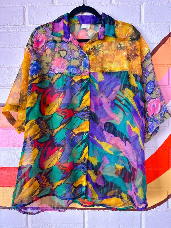 Floral 90&#39;s Silk Blend Shirt/Dress, Free Size