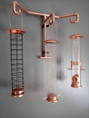 Handmade copper pipe triple bird feeding hook with or without bird feeders or 3 bird feeders option + plastic clips