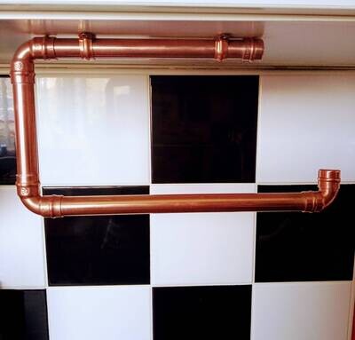 Handmade copper under cupboard kitchen roll holder + copper clips
