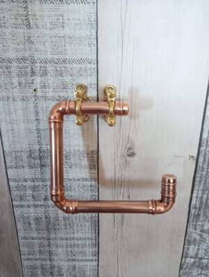 Handmade copper toilet roll holder + brass fixings made from 15mm copper pipe