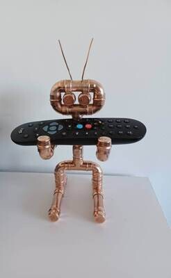 Copper Robot weight lifting Remote controller holder / stand handmade quirky gift idea