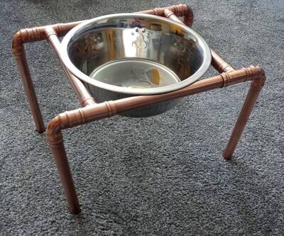 Handmade Copper Pipe Dog Bowl Stand/Feeder Raised With Bowl & Rubber Non-Slip Feet