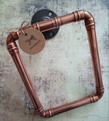 Handmade towel ring mounted on iron flange made from 15mm copper pipe choice of coloured flange