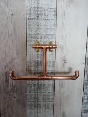 Handmade copper double toilet roll holder + brass fixings made from 15mm copper pipe