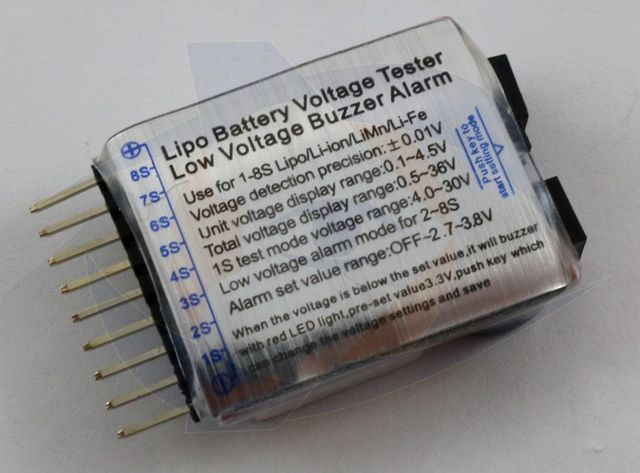 Battery Voltage Tester - With Audio Alarm LiPo 1-8s