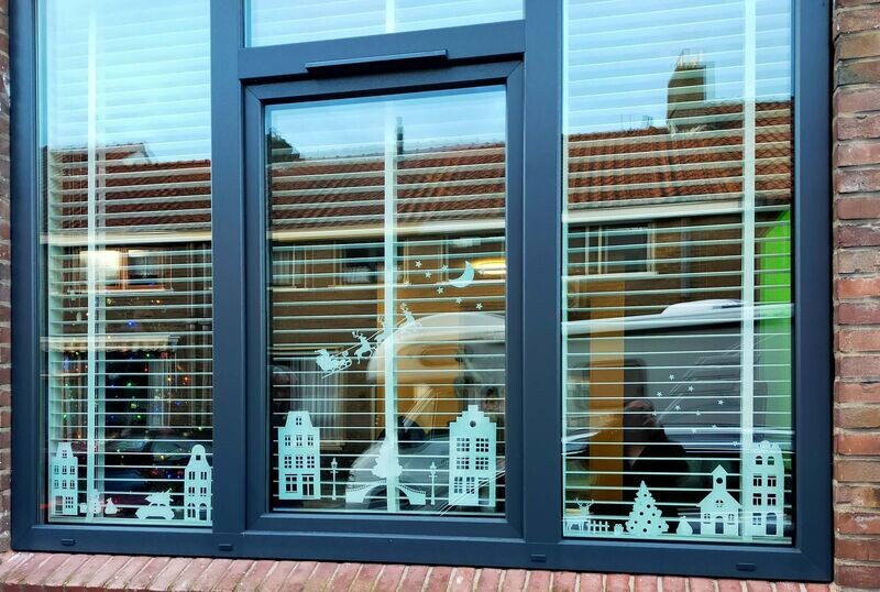 Raamsticker grachtenpand Kerst
