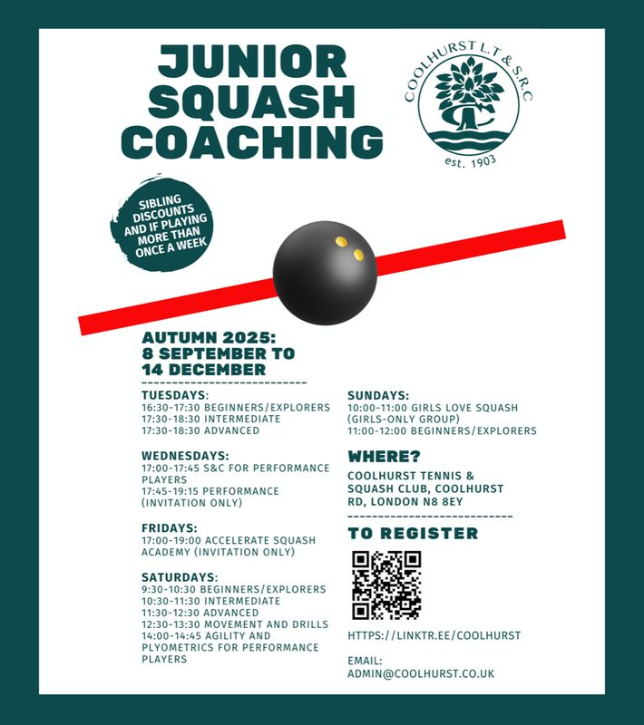 Junior Squash Lessons: Autumn Term 2025