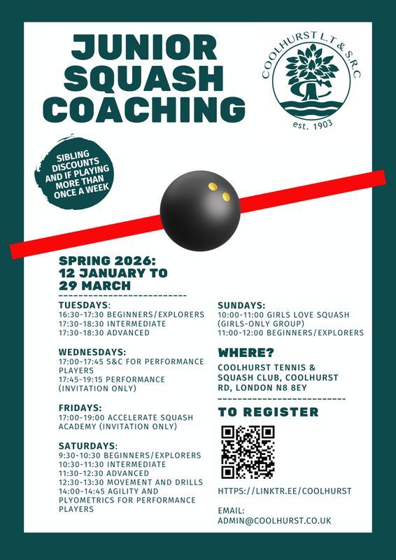 Junior Squash Lessons: Spring Term 2026