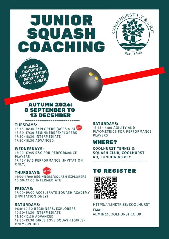 Junior Squash Lessons: Autumn Term 2026