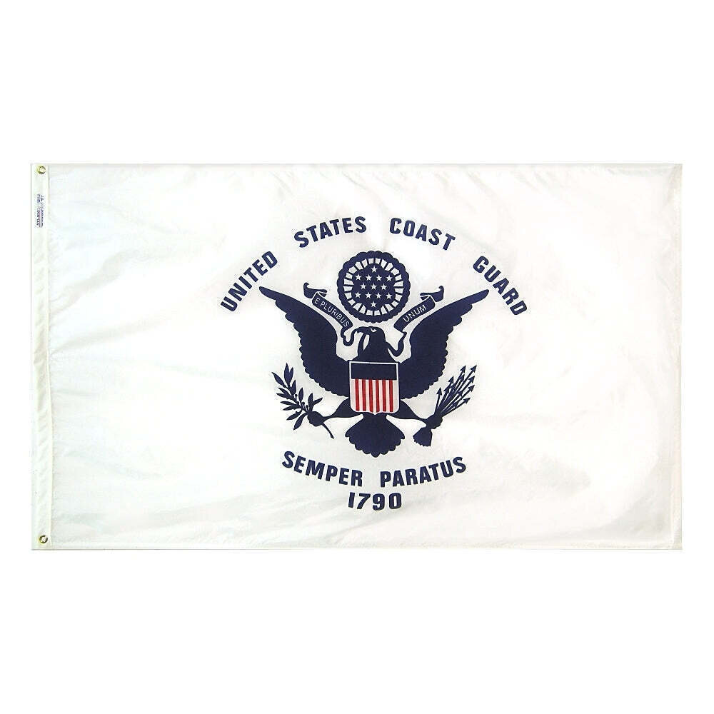 U.S. Coast Guard Military Flag 12x18 in. Nylon SolarGuard Nyl-Glo 100% Made in USA to Official Specifications. Officially Licensed Manufacturer.