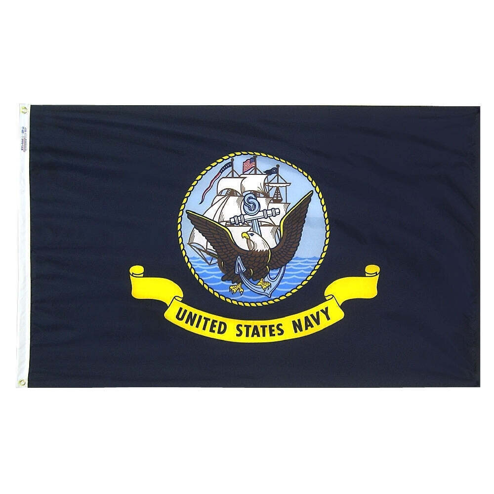 U.S. Navy Military Flag 3x5 ft. Nylon SolarGuard Nyl-Glo 100% Made in USA to Official Specifications. Officially Licensed Manufacturer.