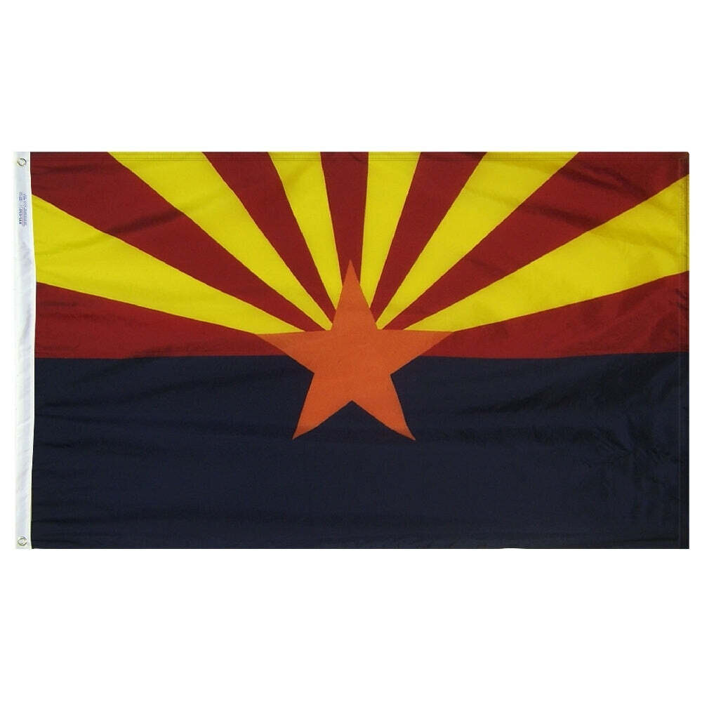 Arizona State Flag 5x8 ft. Nylon SolarGuard Nyl-Glo 100% Made in USA to Official State Design Specifications.