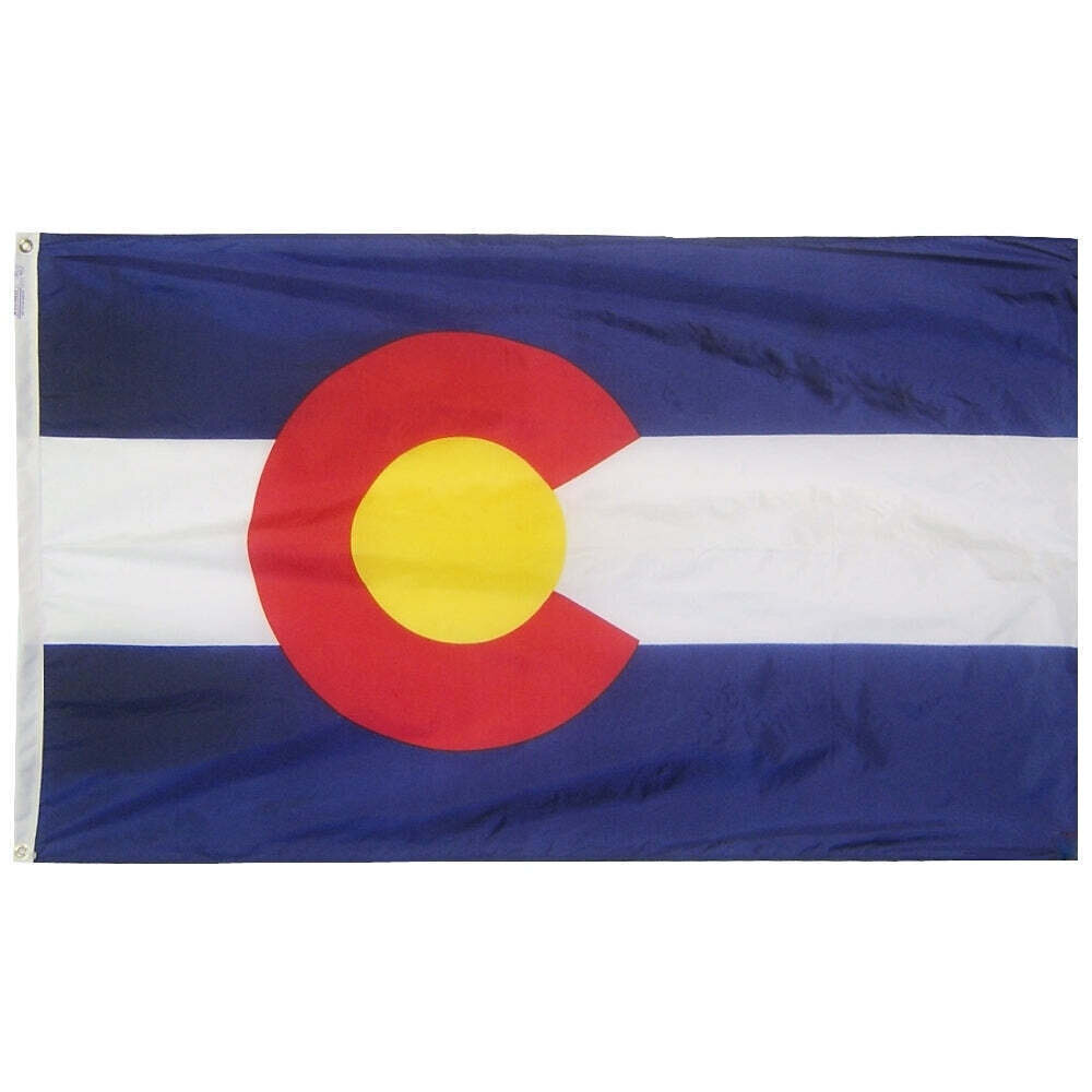 Colorado State Flag 3x5 ft. Nylon SolarGuard Nyl-Glo 100% Made in USA to Official State Design Specifications.