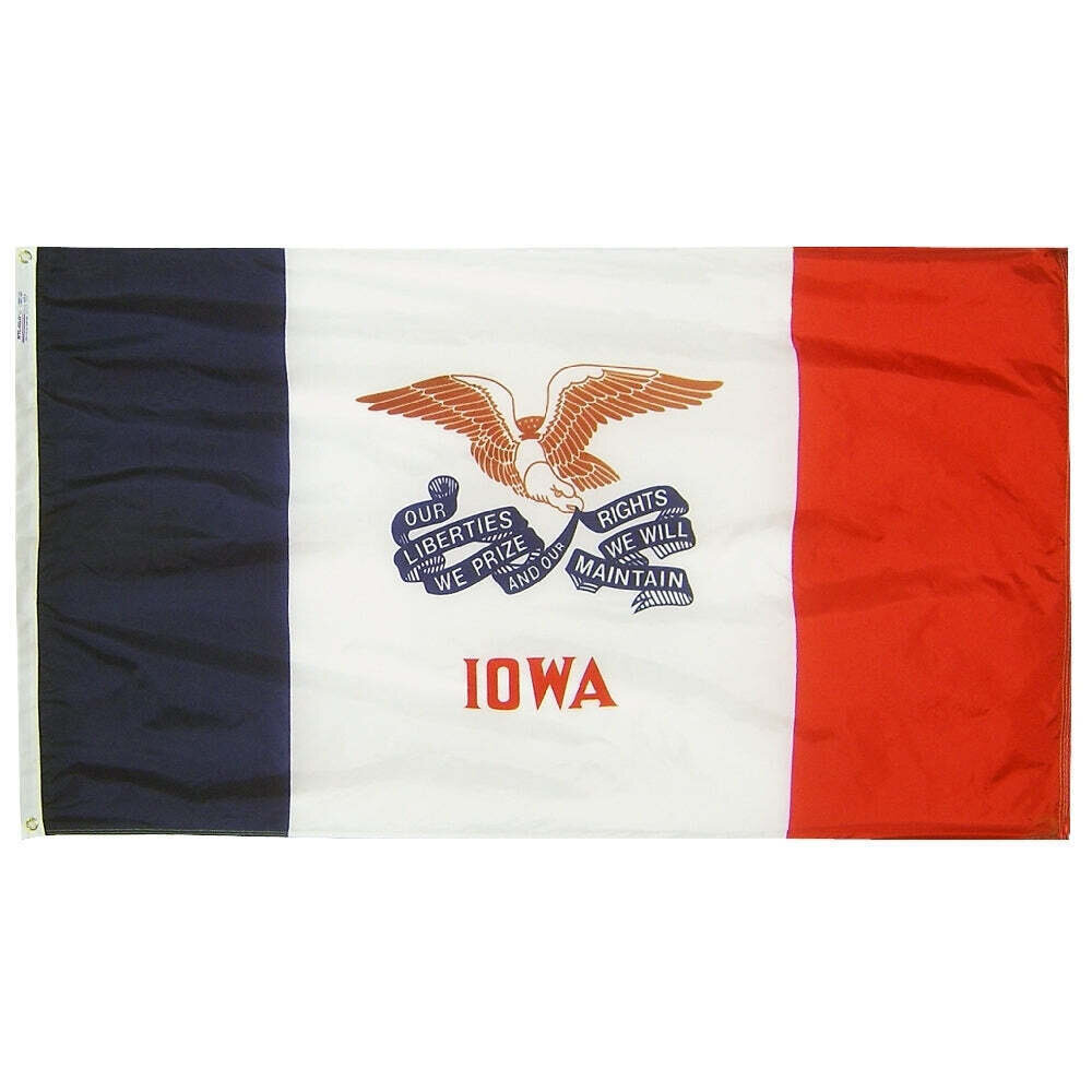 Iowa State Flag 5x8 ft. Nylon SolarGuard Nyl-Glo 100% Made in USA to Official State Design Specifications.