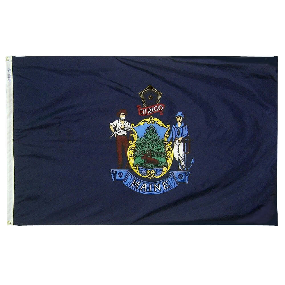 Maine State Flag 2x3 ft. Nylon SolarGuard Nyl-Glo 100% Made in USA to Official State Design Specifications.