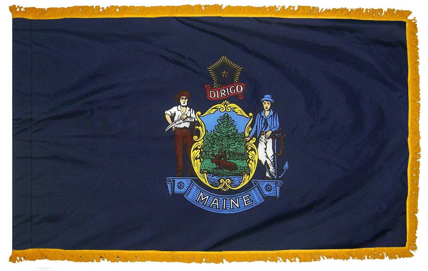 Maine State Flag 4x6 ft. Nylon with Pole Sleeve and Gold Fringe for Parades, and Indoor Display